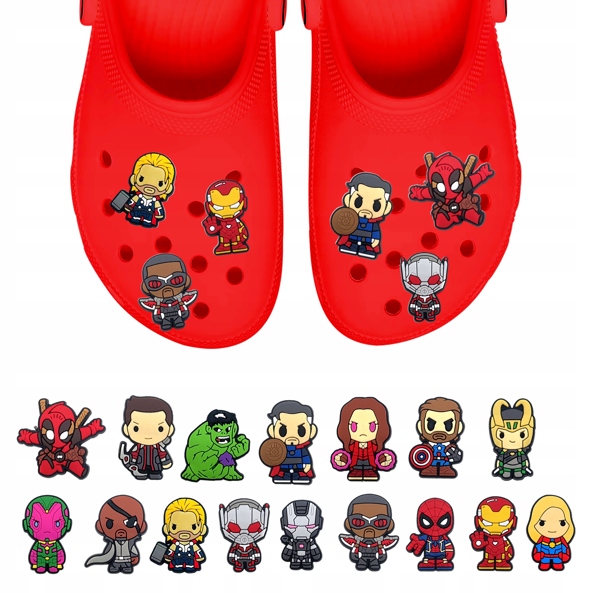 Przypinki do Crocs MARVEL AVENGERS do butów telefonu torby zestaw 16 szt
