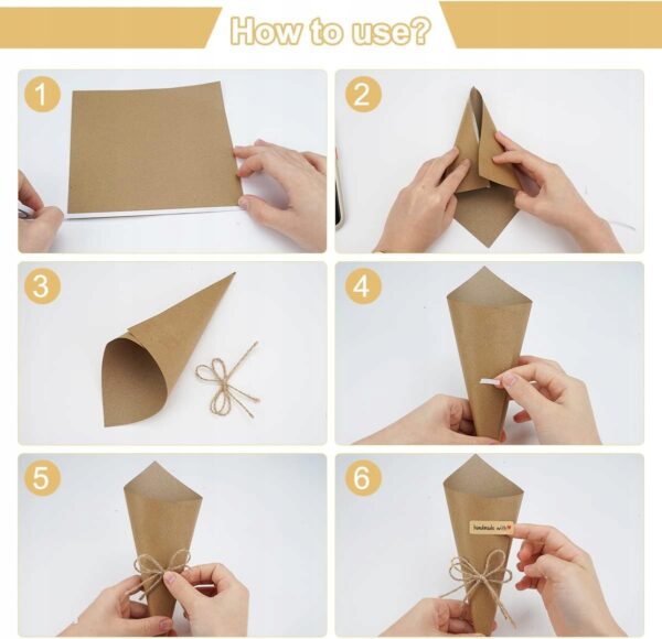 Zestaw 30 stożków z papieru kraft DIY na konfetti i ryż – dekoracje vintage na wesele i imprezy - obrazek 7
