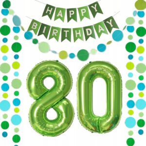 Zestaw dekoracji urodzinowych na 80 urodziny 80tka balony + girlandy green