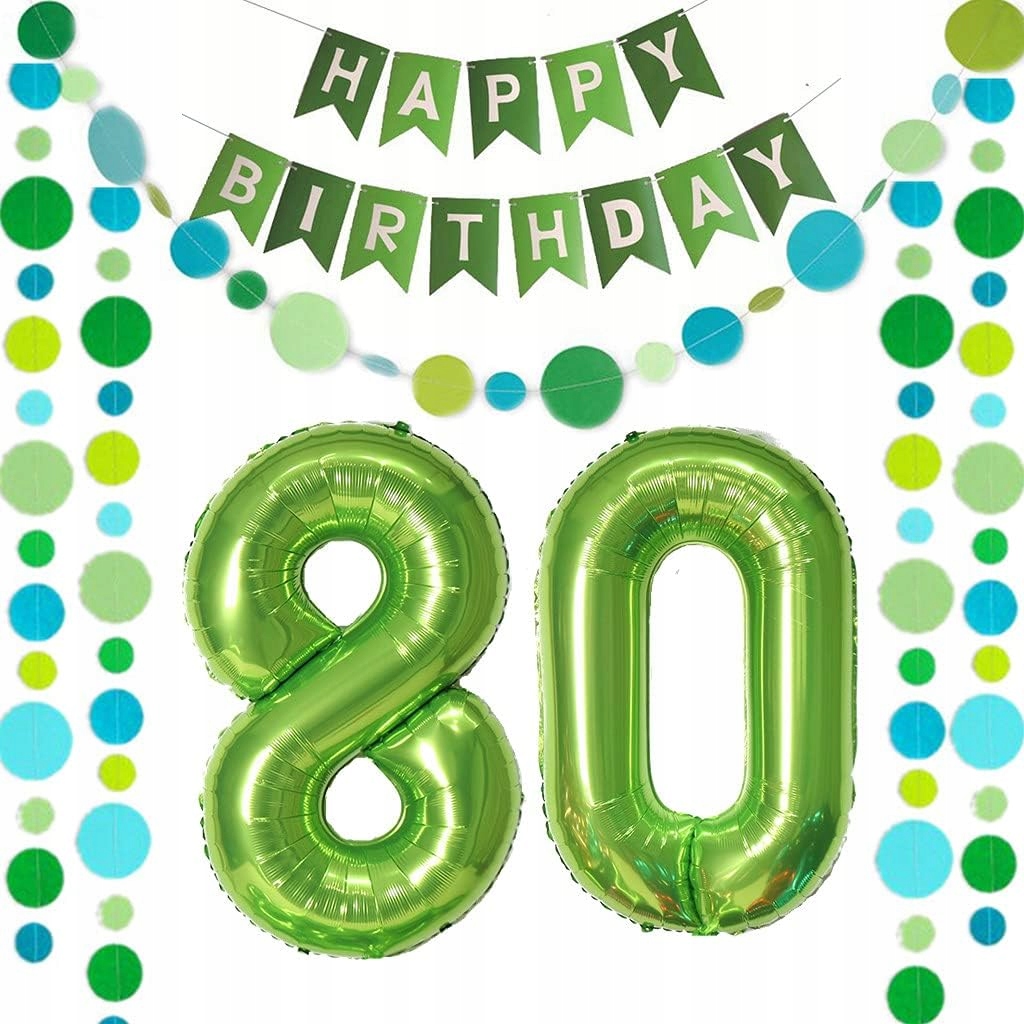 Zestaw dekoracji urodzinowych na 80 urodziny 80tka balony + girlandy green
