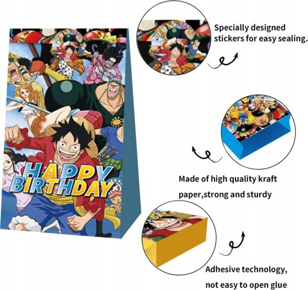 Torebki papierowe prezentowe podziękowania One Piece 12szt z naklejkami - obrazek 3