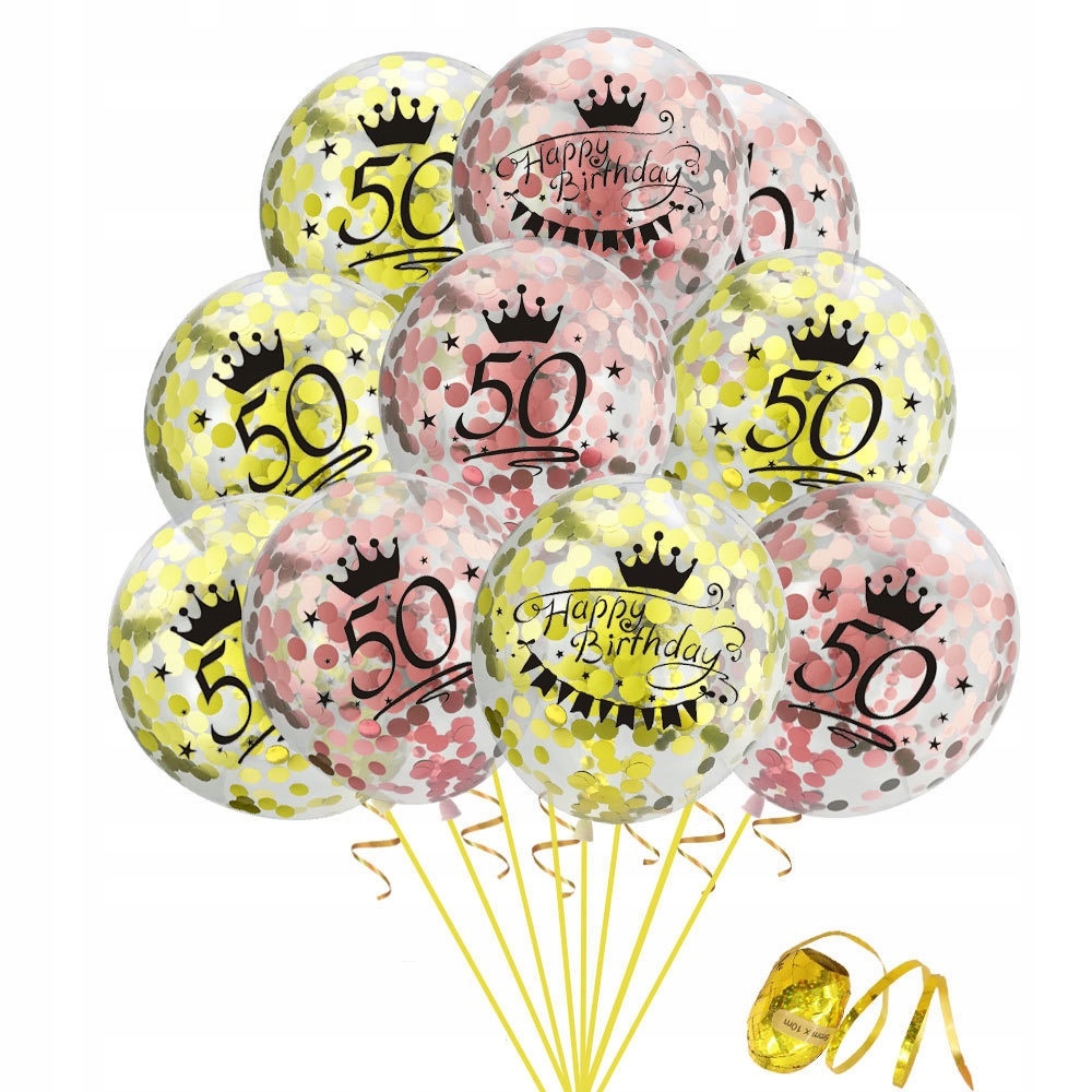 Oro Party Zestaw balonowych dekoracji urodzinowych na 50 urodziny konfetti