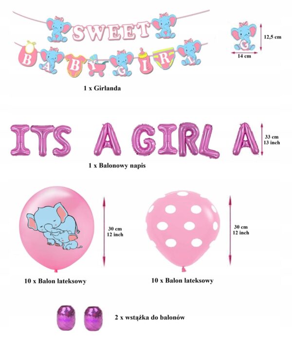 Oro Party Zestaw dekoracji balonowych na Baby Shower It's a Girl + Girlanda - obrazek 3