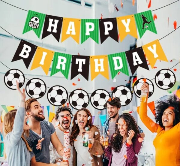 GIRLANDA Z NAPISEM HAPPY BIRTHDAY I PIŁKAMI URODZINY SPORTOWCA PIŁKA NOŻNA - obrazek 2