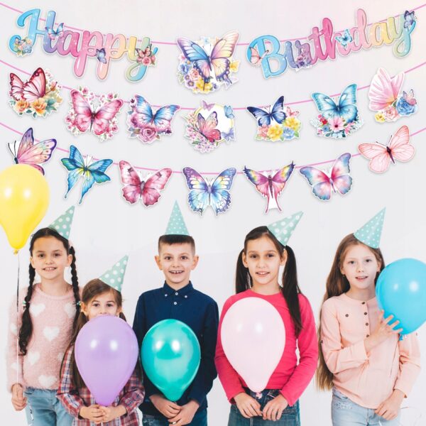 Oro Party Dekoracja urodzinowa Motyl Motyle 3 x Girlanda Baner urodzinowy - obrazek 12