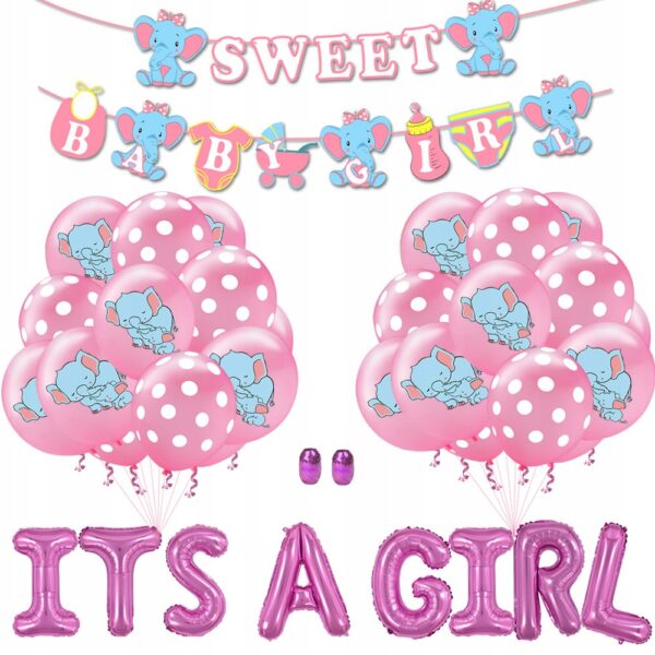 Oro Party Zestaw dekoracji balonowych na Baby Shower It's a Girl + Girlanda