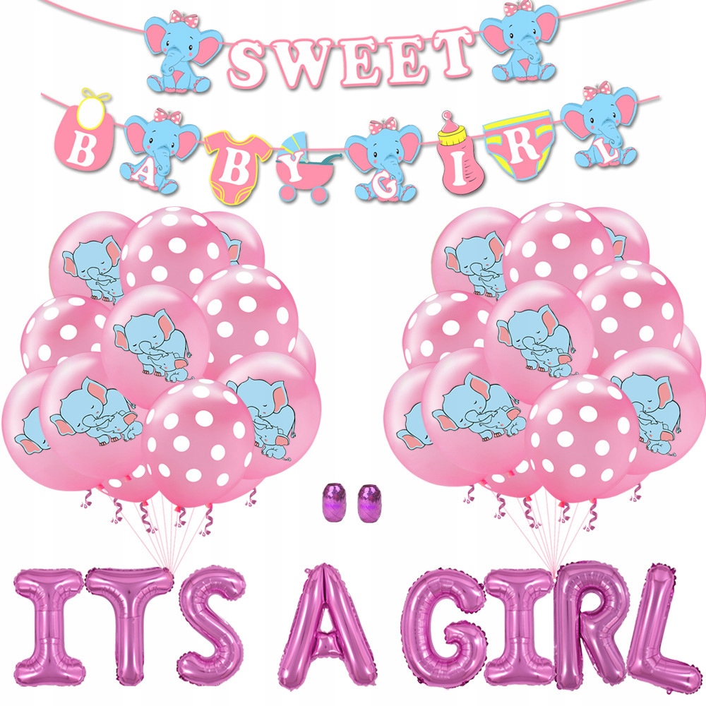 Oro Party Zestaw dekoracji balonowych na Baby Shower It's a Girl + Girlanda