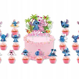 Oro Party Stitch Stich Andzia Angel TOPPER NA TORT +15 TOPPERÓW NA BABECZKI
