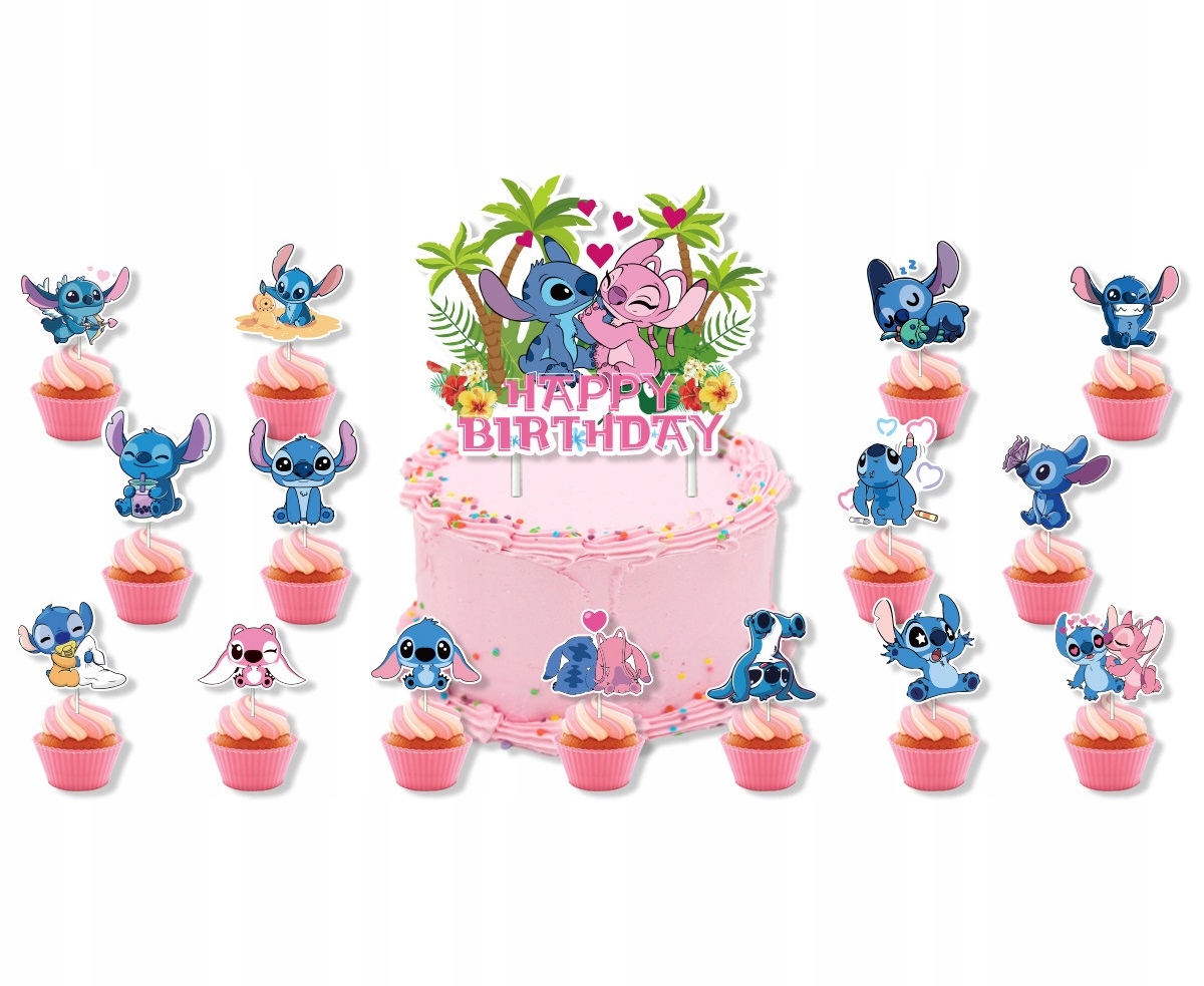 Oro Party Stitch Stich Andzia Angel TOPPER NA TORT +15 TOPPERÓW NA BABECZKI