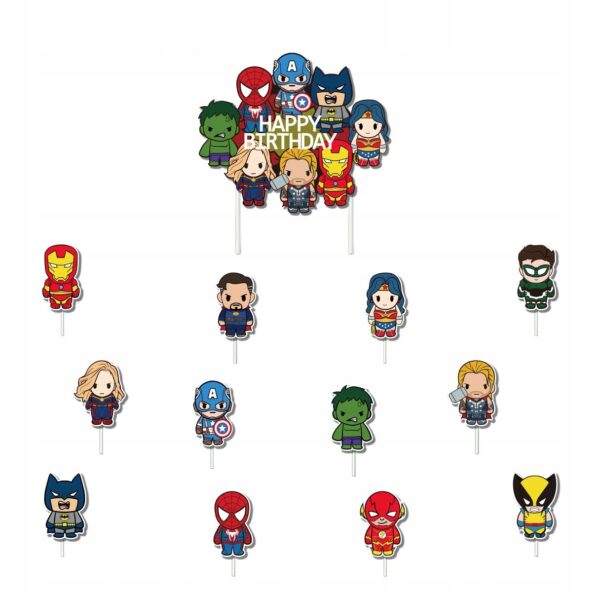 Oro Party Avengers Marvel DUŻY TOPPER NA TORT + 12 SZT TOPPERÓW NA BABECZKI - obrazek 2
