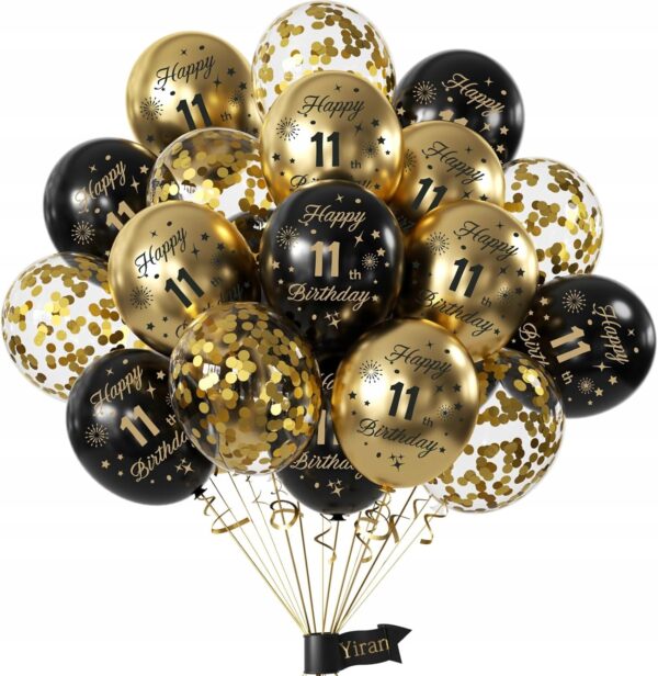 Balony na 11 URODZINY zestaw z konfetti - 15 sztuk