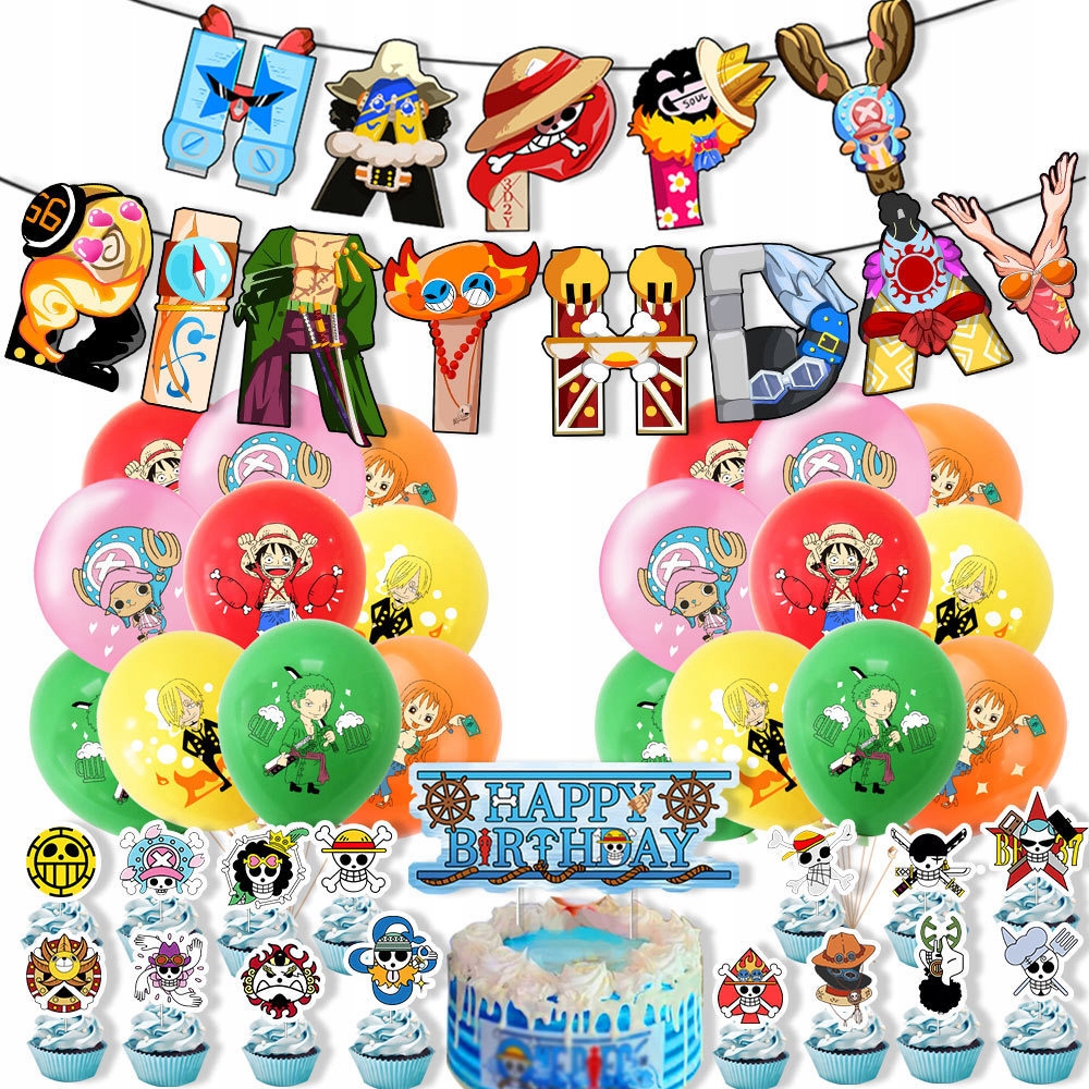 Oro Party Zestaw XL balonowych dekoracji urodzinowych One Piece + Girlanda