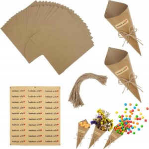 Zestaw 30 stożków z papieru kraft DIY na konfetti i ryż – dekoracje vintage na wesele i imprezy