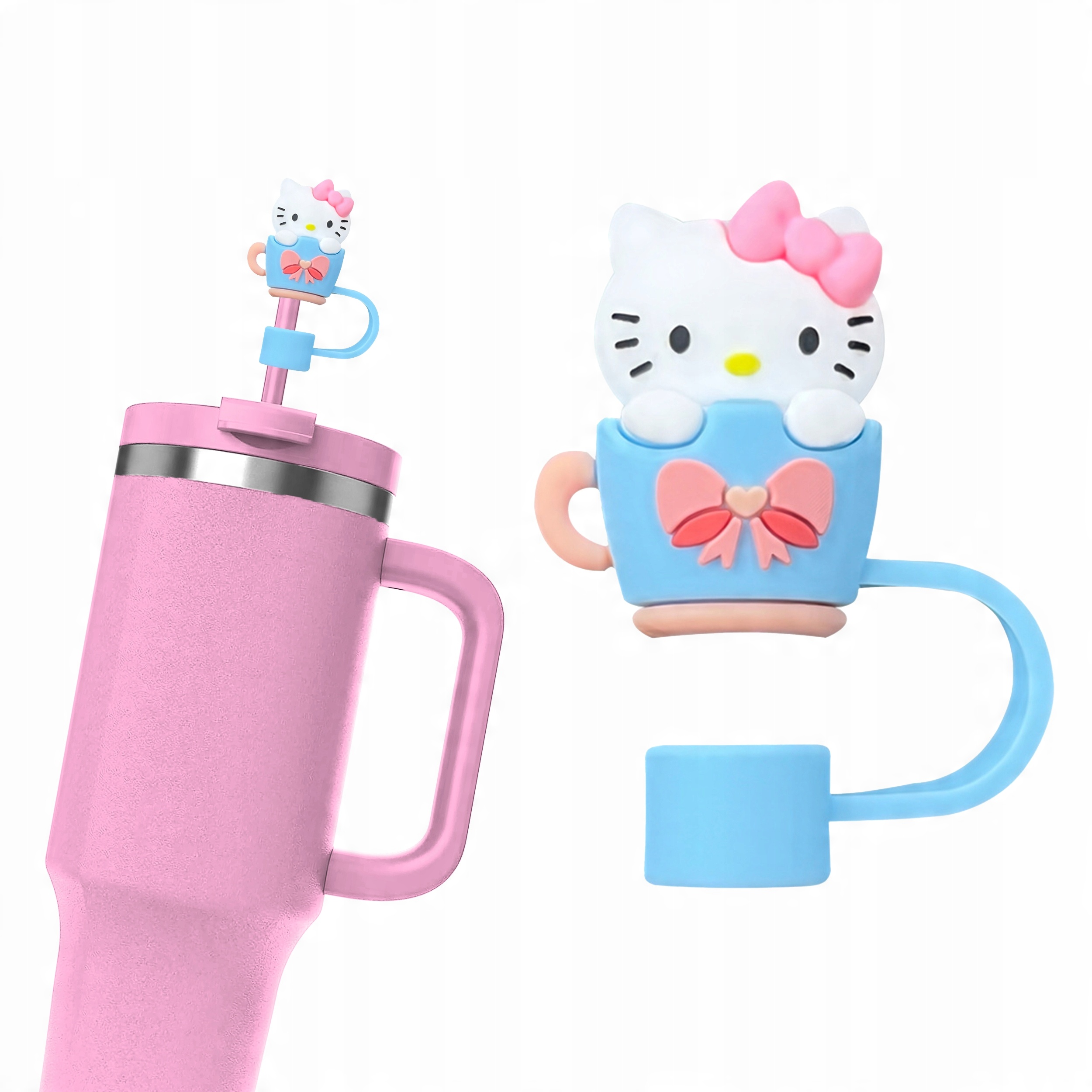 Silikonowa Zatyczka na Słomkę Kubek Stanley Hello Kitty Filiżanka Kawaii
