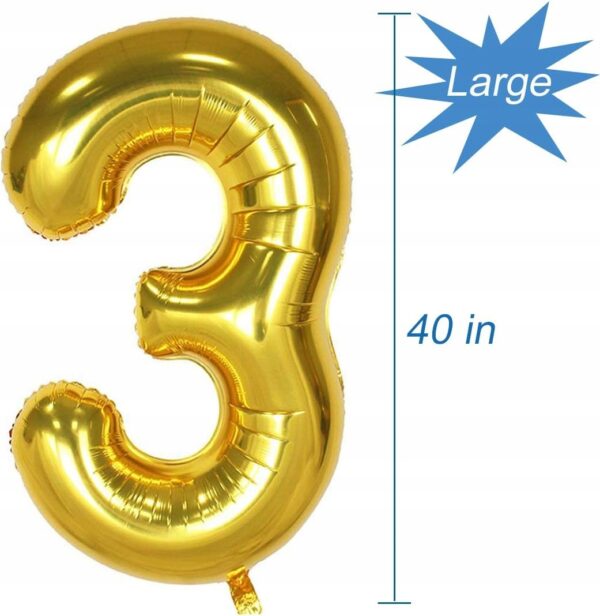 Duży Balon foliowy Złota cyfra 3 trzy 40 cali 100 cm 1 sztuka - obrazek 2