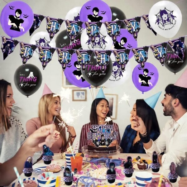 Zestaw Dekoracji Urodzinowych WEDNESDAY – Oro Party | Balony + Girlanda + Toppery - obrazek 9