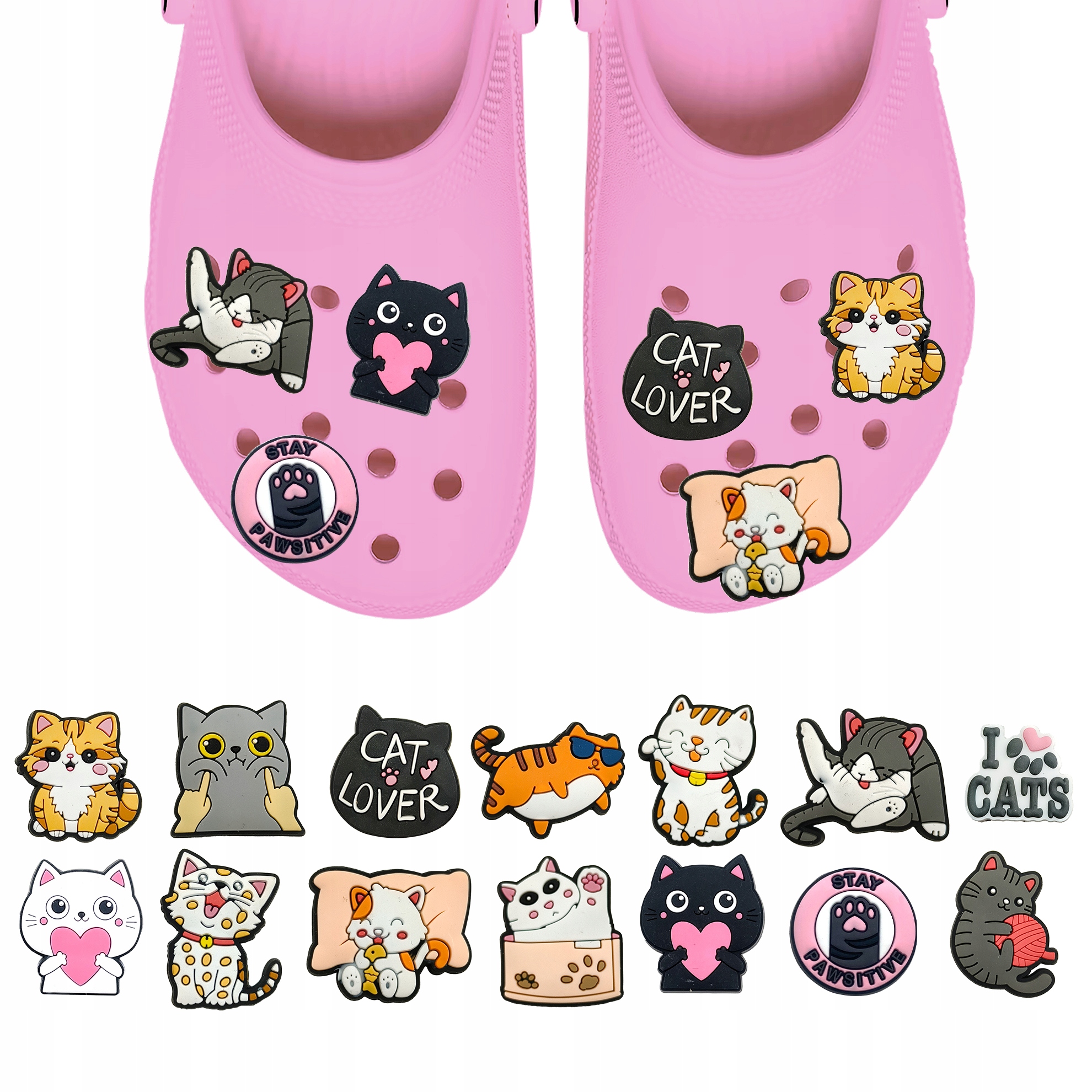 Przypinki do Crocs KOTY KOTKI do butów telefonu torby zestaw 14 szt