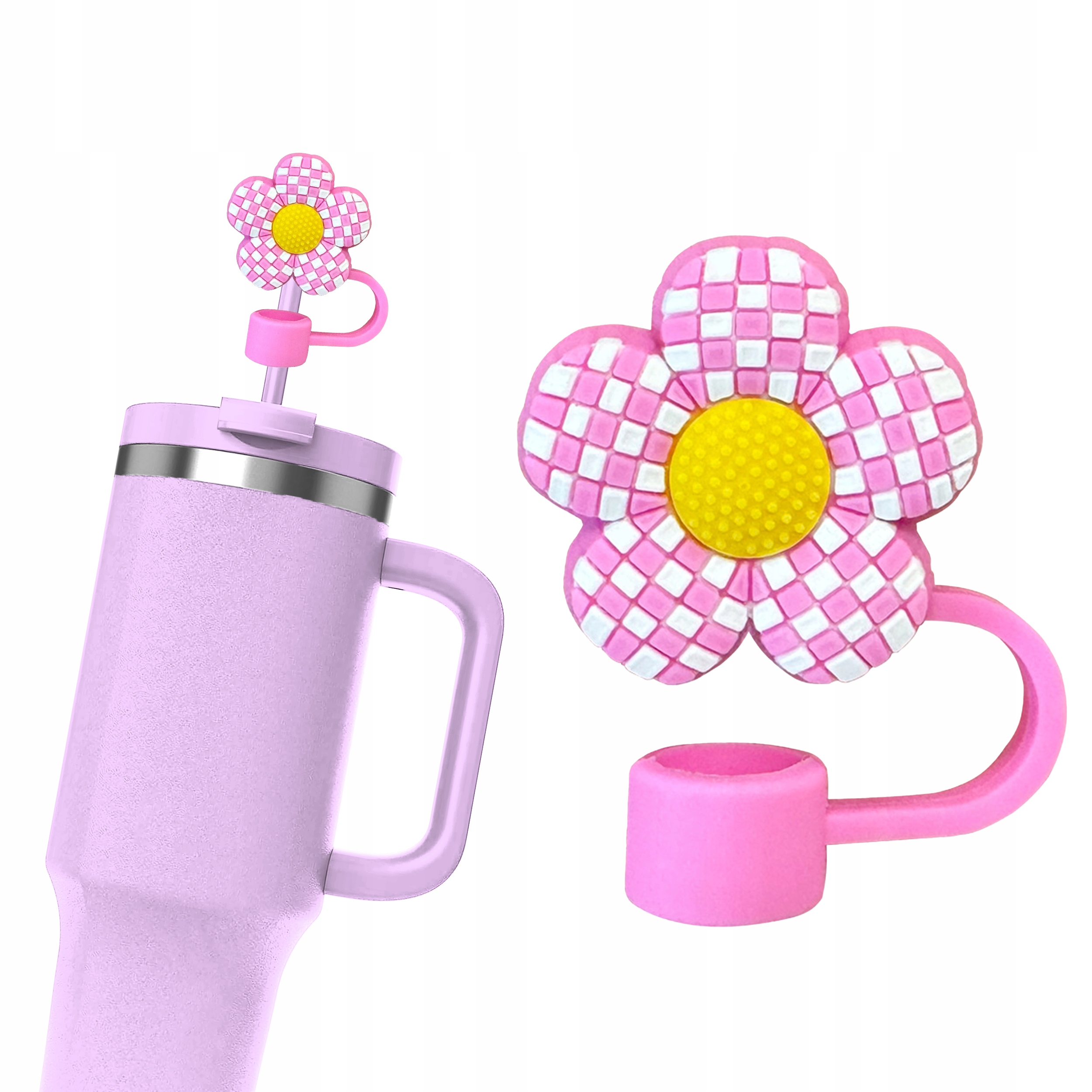 Silikonowa Nasadka na Słomkę Kubek Stanley KWIAT STOKROTKA FLOWERS Pink
