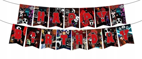 DEKORACJA URODZINOWA BANER GIRLANDA HAPPY BIRTHDAY z motywem Roblox Doors