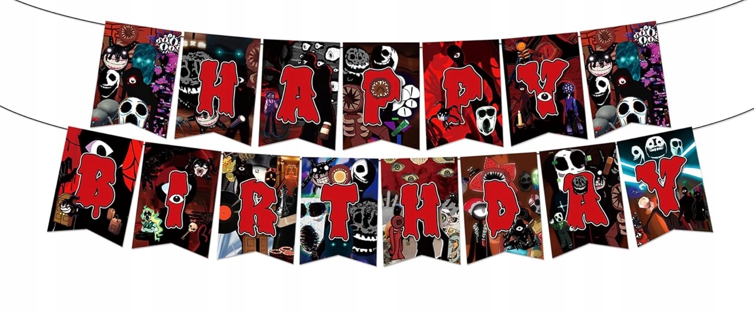 DEKORACJA URODZINOWA BANER GIRLANDA HAPPY BIRTHDAY z motywem Roblox Doors