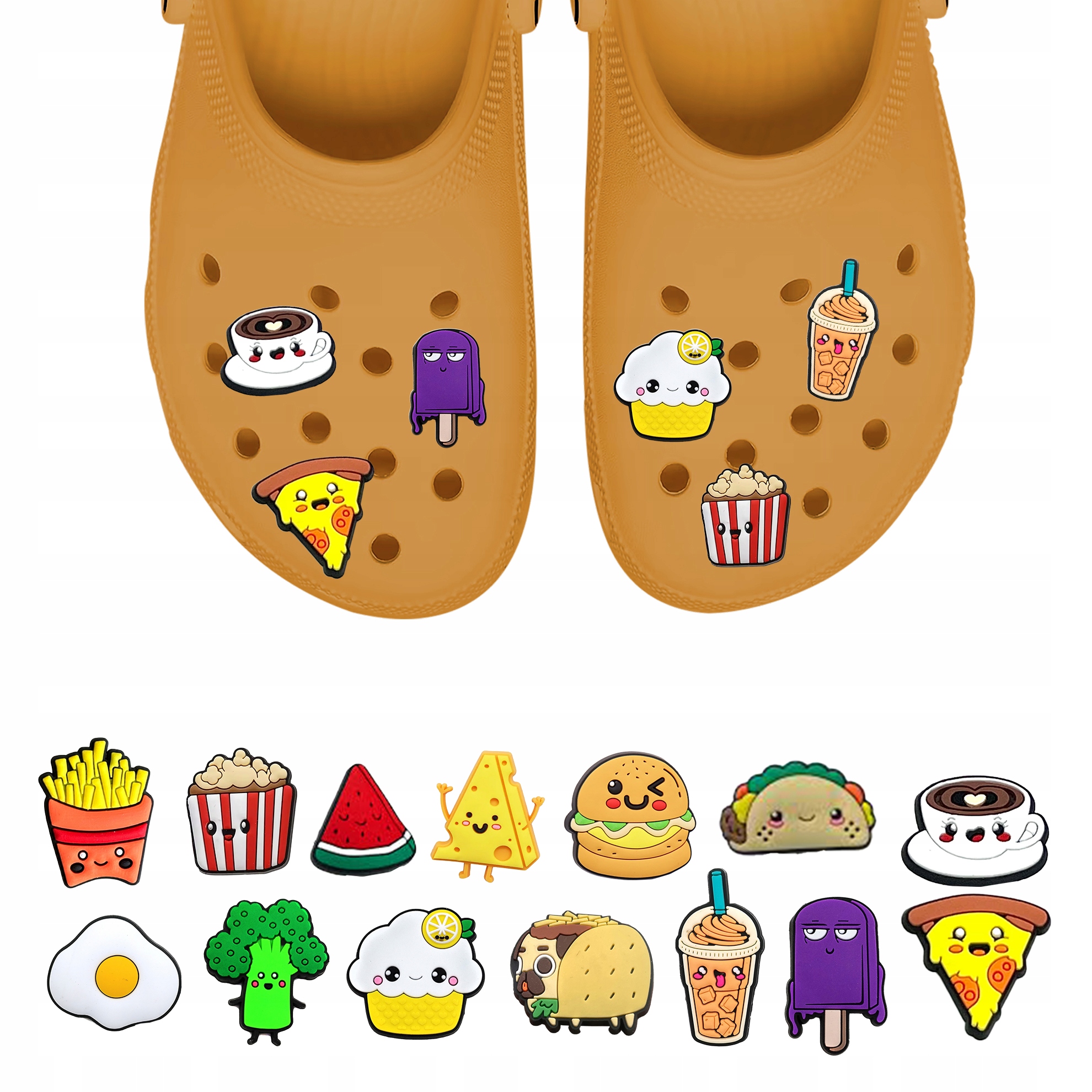 Przypinki do Crocs JEDZENIE FOOD do butów telefonu torby zestaw 14 szt