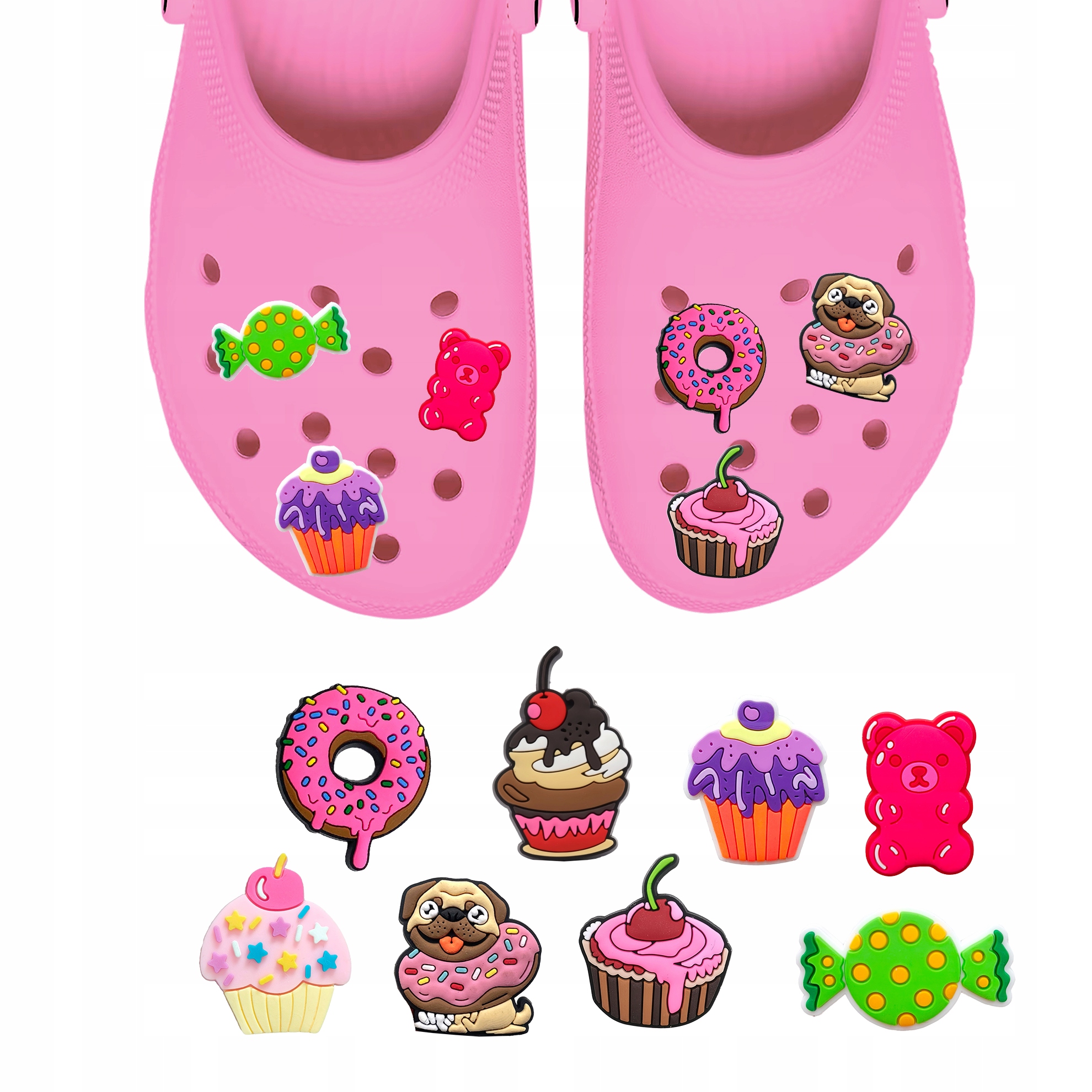 Przypinki do Crocs SŁODYCZE DONUTS do butów telefonu torby zestaw 8 szt