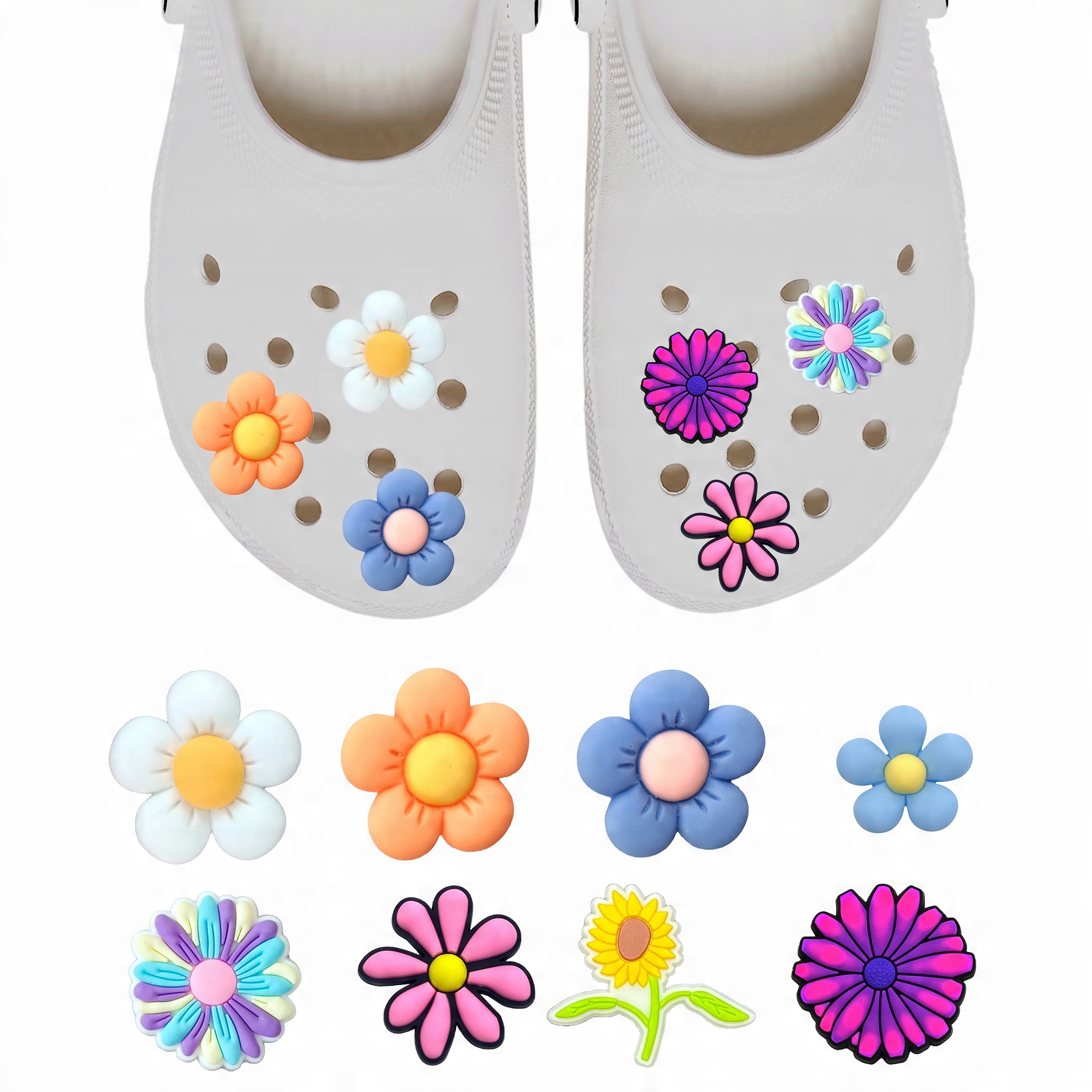 Przypinki do Crocs KWIATY do butów telefonu torby zestaw 8 szt