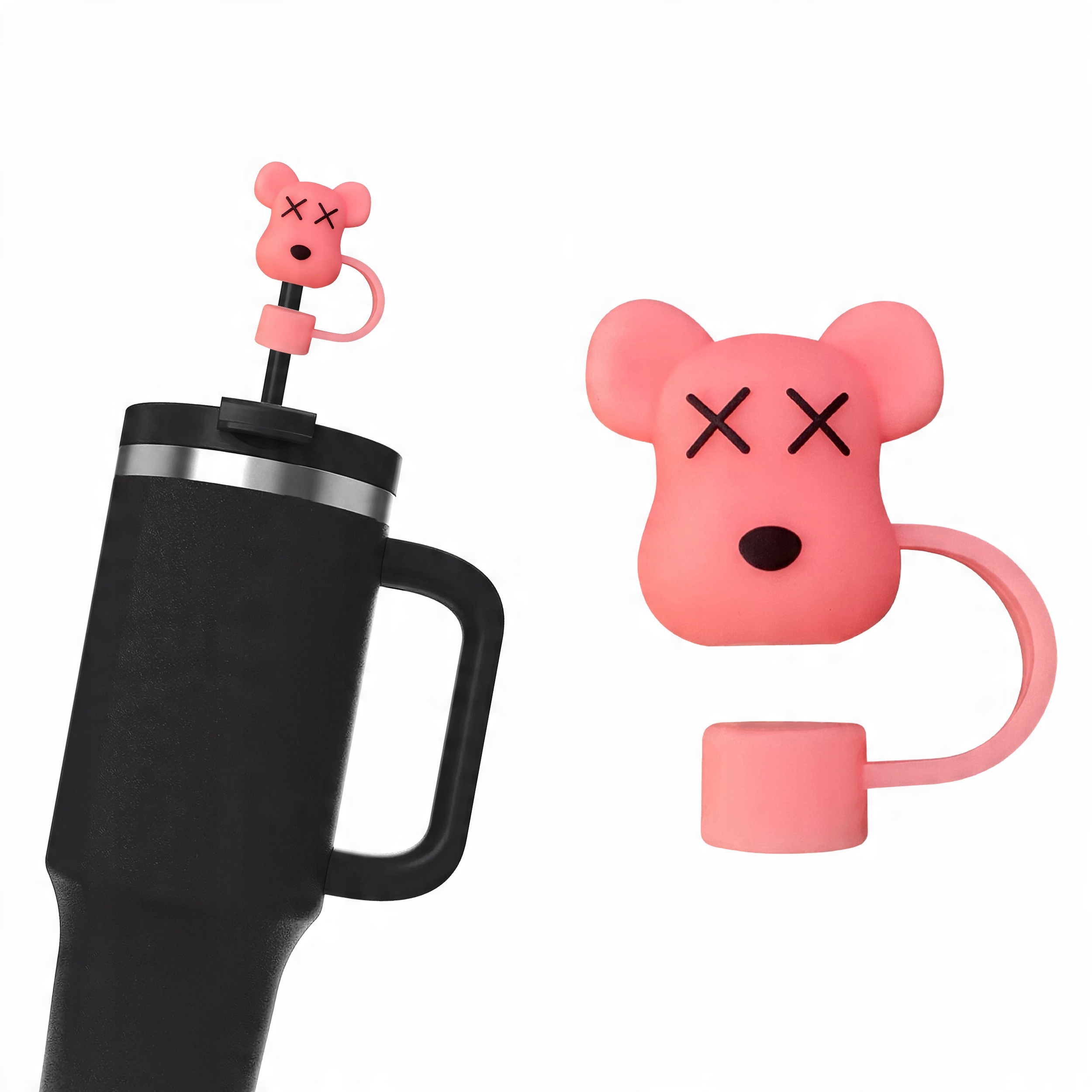 Silikonowa Zatyczka na Słomkę Kubek Stanley MIŚ KAWS BEAR RÓŻOWY