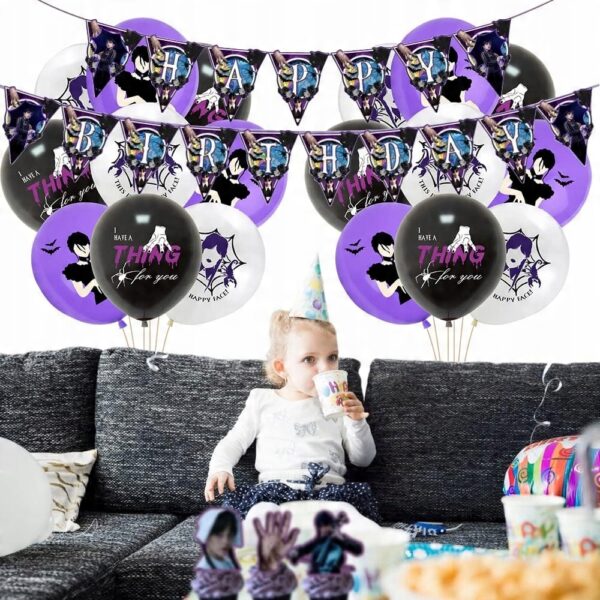 Zestaw Dekoracji Urodzinowych WEDNESDAY – Oro Party | Balony + Girlanda + Toppery - obrazek 8