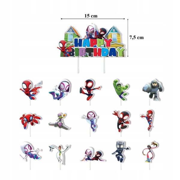 Zestaw dekoracji urodzinowych SpiderMan, Hulk, Spidey + Girlanda + Topper na tort i toppery – Oro Party - obrazek 6
