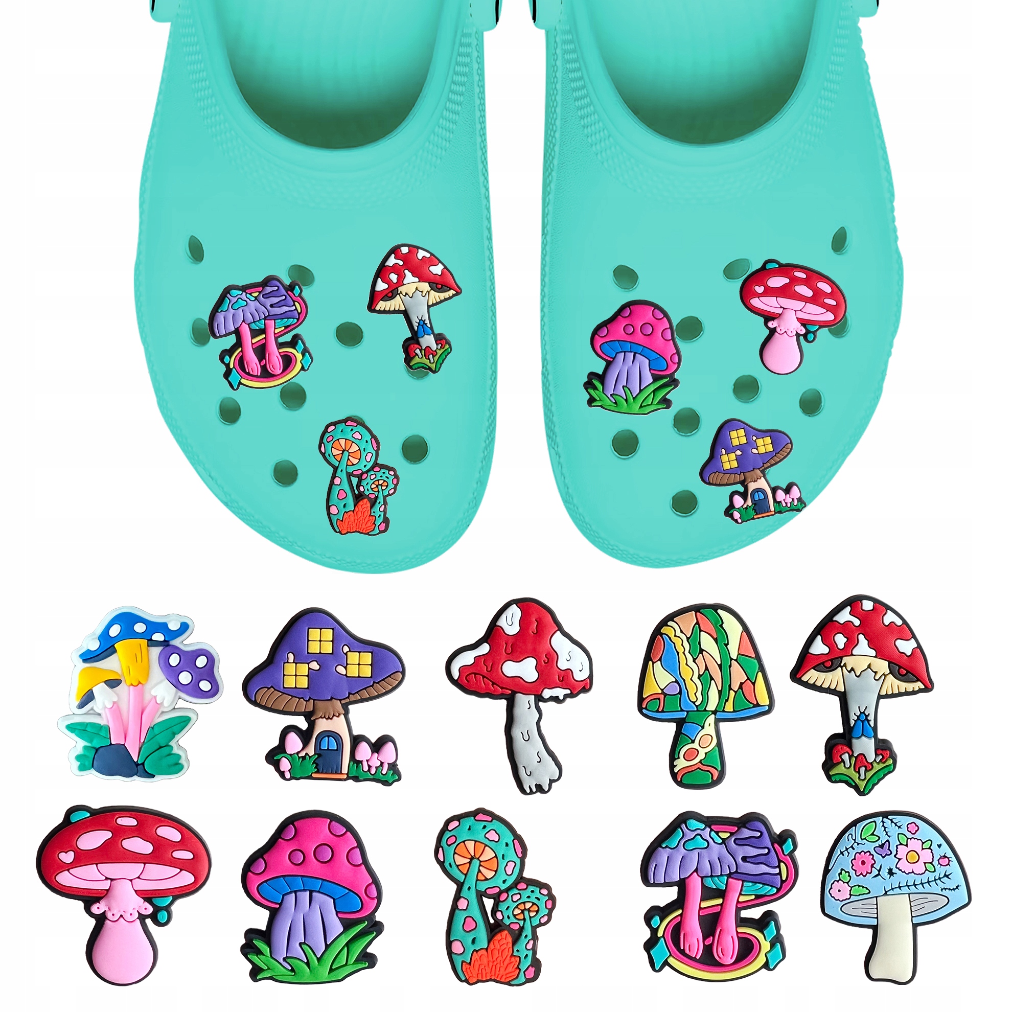 Zestaw przypinek do butów Crocs GRZYBY 10 szt