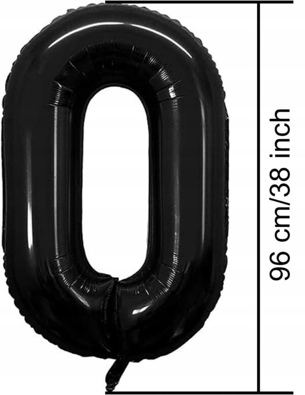 Duży Balon foliowy Czarny cyfra 0 zero 38 cali 96 cm 1 sztuka - obrazek 2