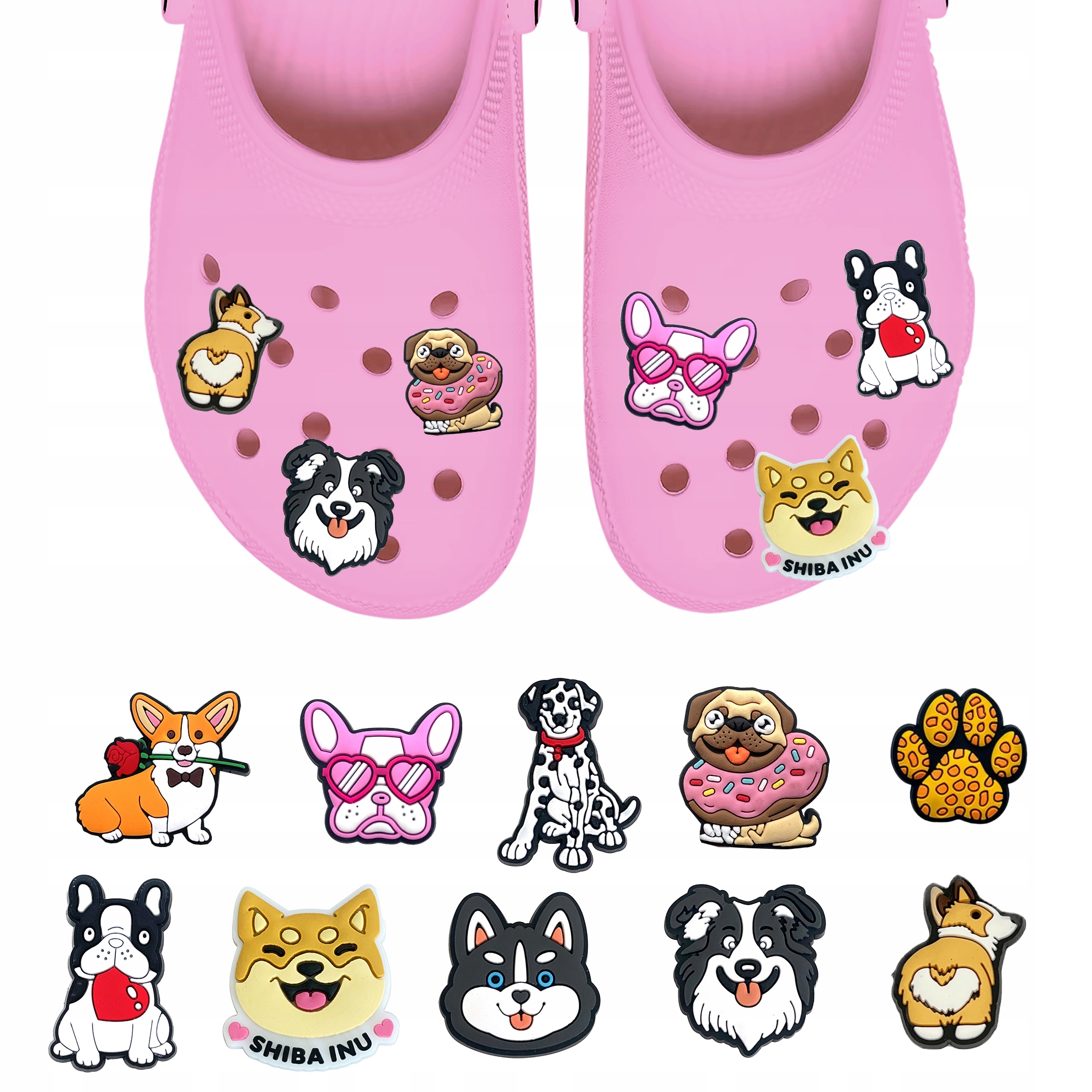 Przypinki do Crocs PSY PIESKI do butów telefonu torby zestaw 10 szt