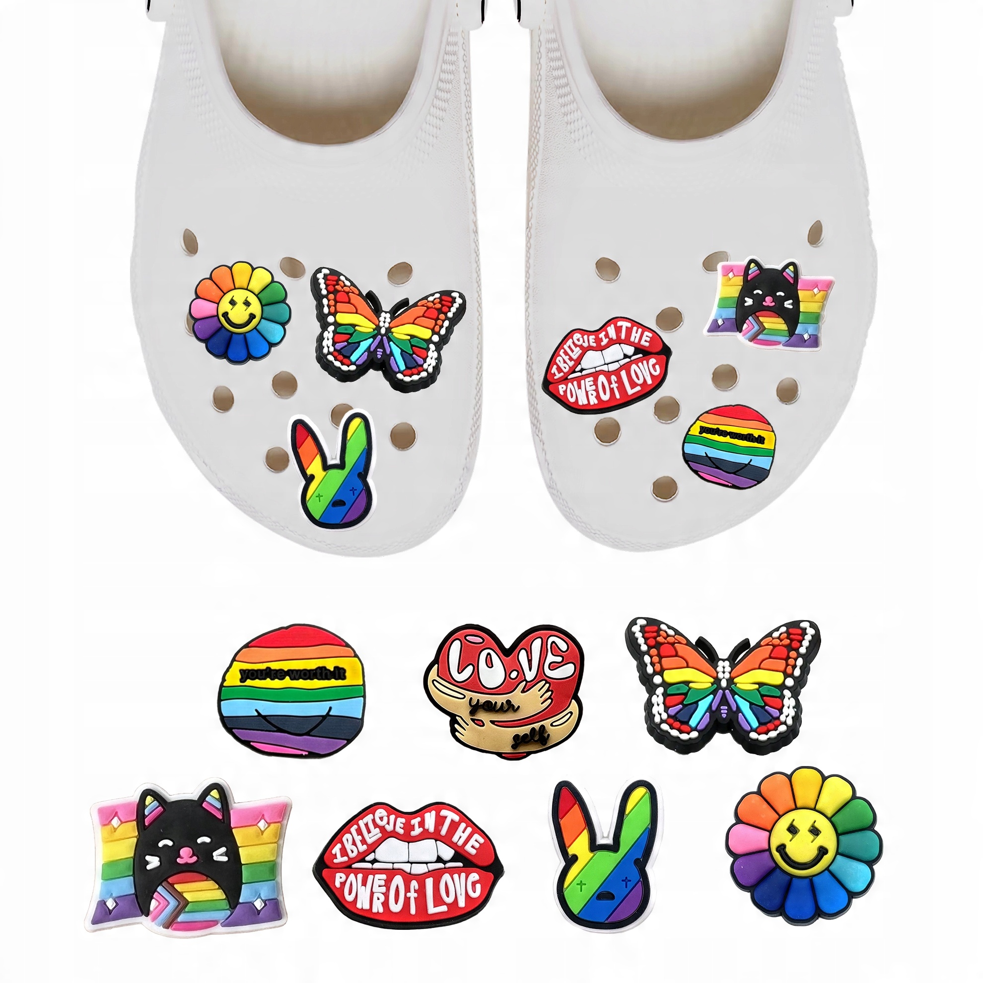 Przypinki do Crocs PRIDE LGBTQ+ do butów telefonu torby zestaw 7 szt