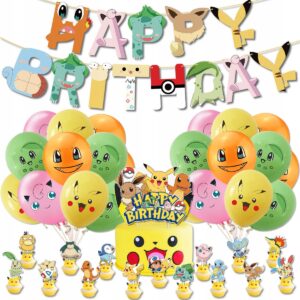 Zestaw dekoracji urodzinowych Pokémon Pikachu + Girlanda + Topper na tort i Toppery na babeczki – Oro Party