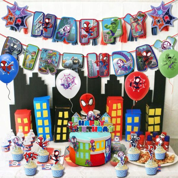 Zestaw dekoracji urodzinowych SpiderMan, Hulk, Spidey + Girlanda + Topper na tort i toppery – Oro Party - obrazek 3