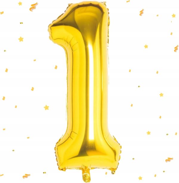Duży Balon foliowy Złota cyfra 1 jeden 30 cali 76 cm 1 sztuka - obrazek 7
