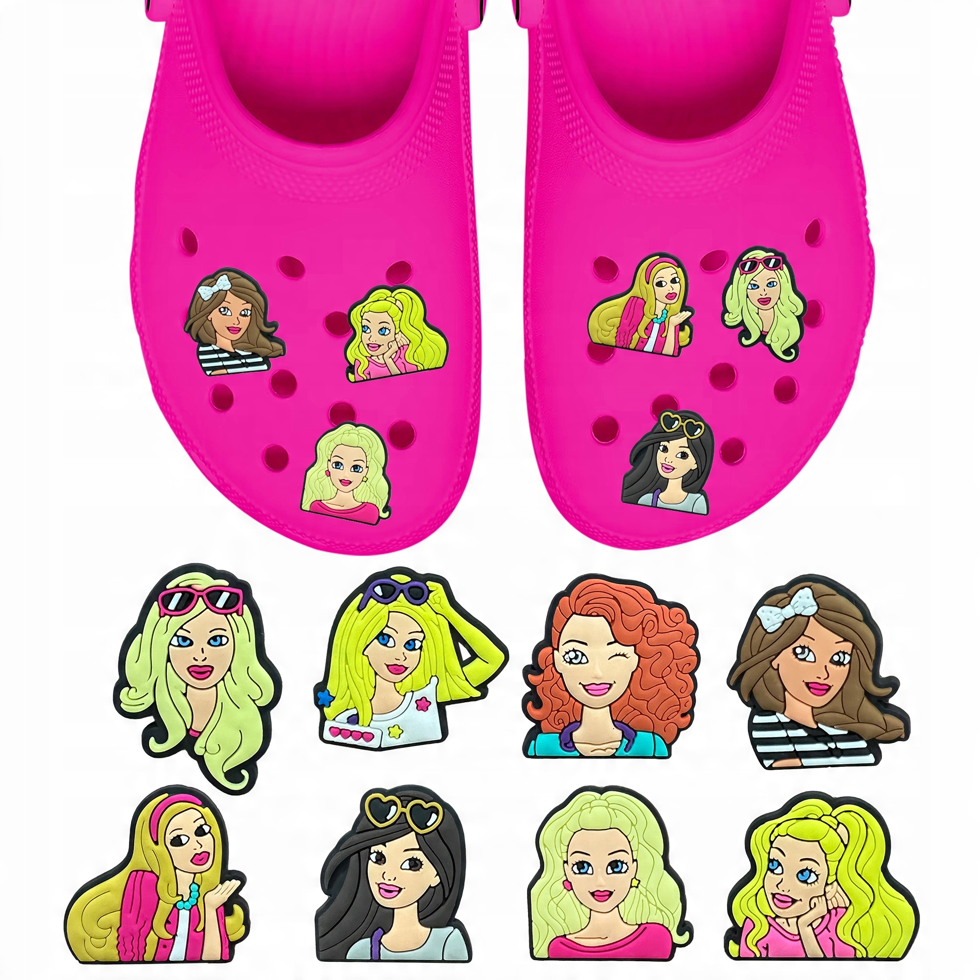 Przypinki do Crocs BARBIE do butów telefonu torby zestaw 8 szt