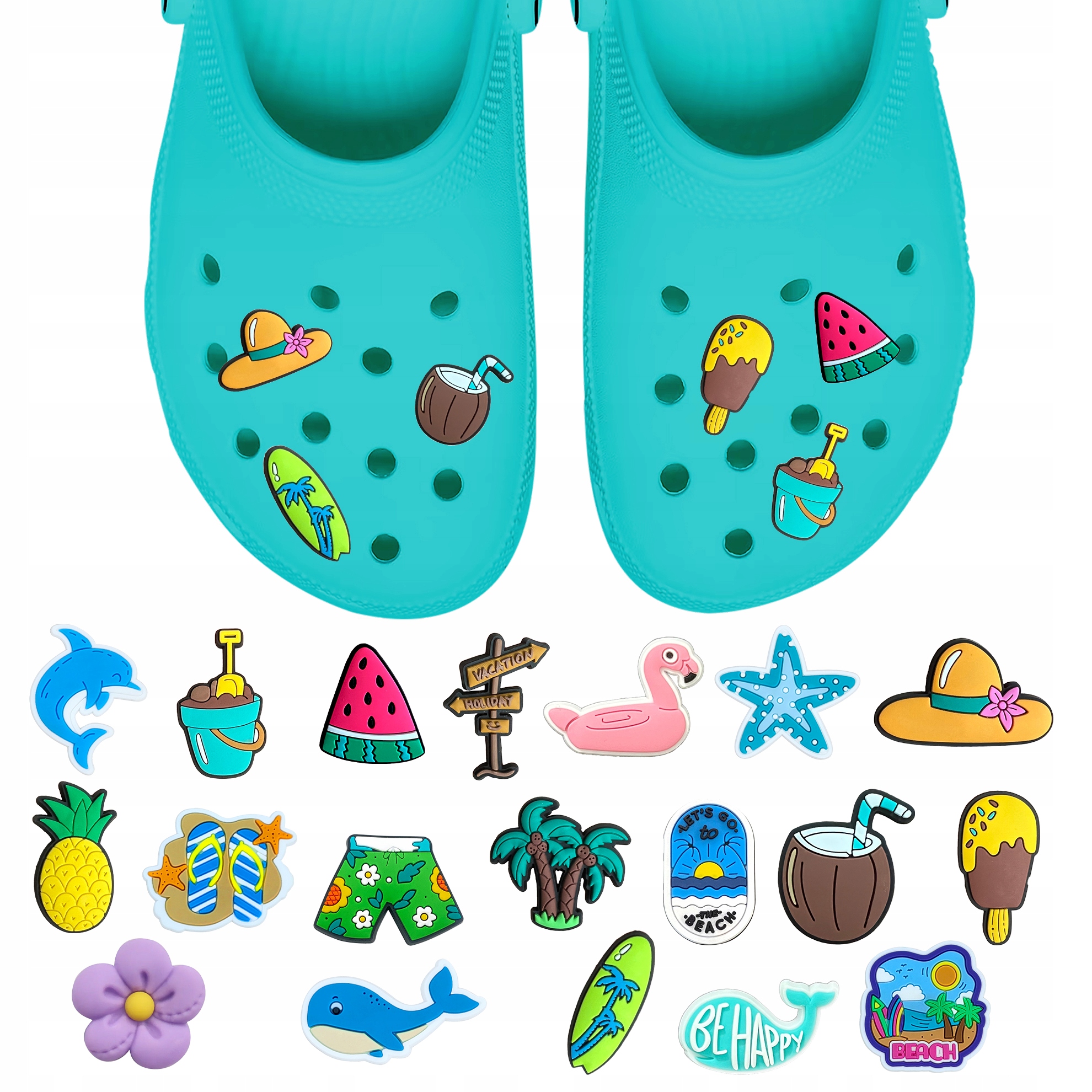 Przypinki do Crocs LATO SUMMER do butów telefonu torby zestaw 19 szt