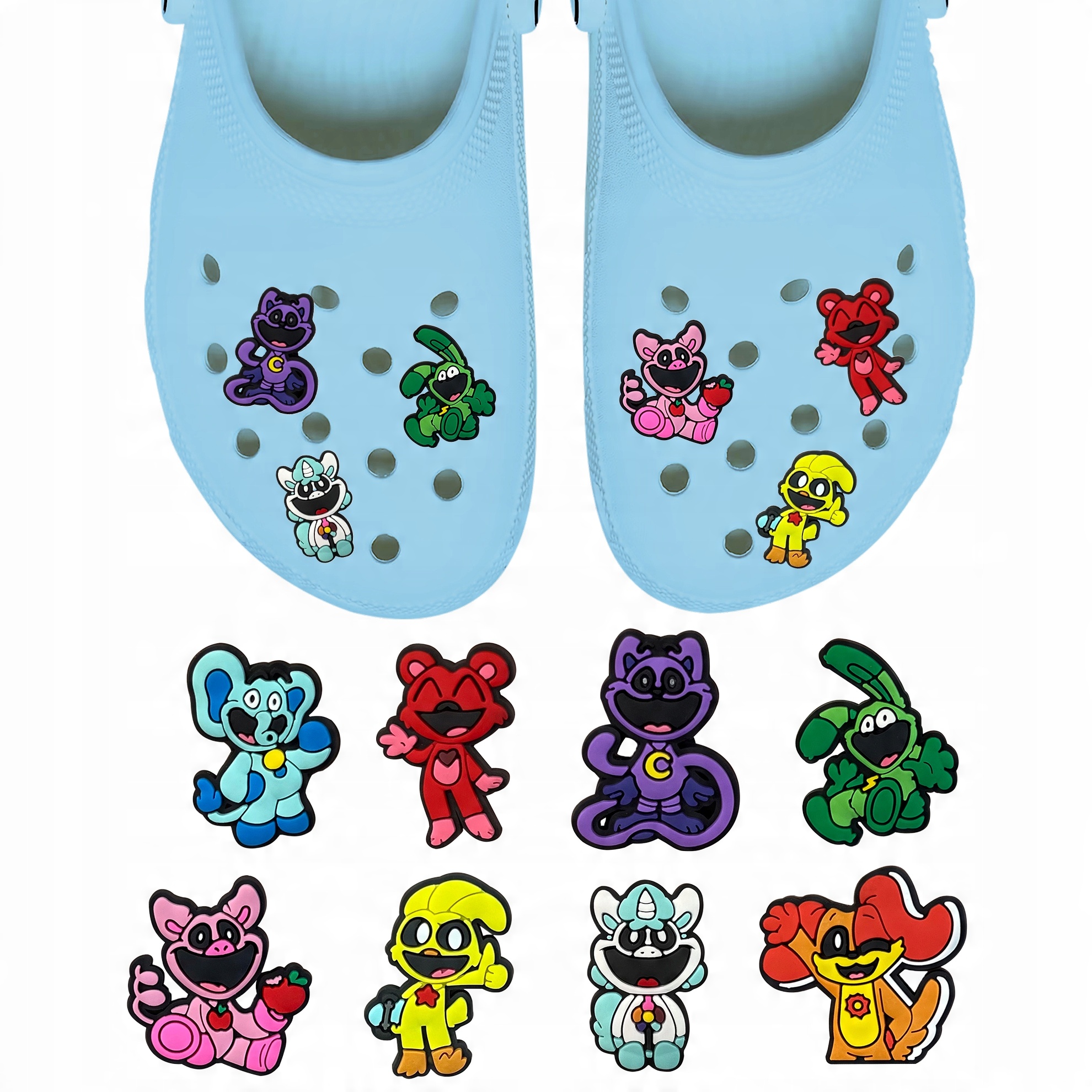 Przypinki do Crocs SMILING CRITTERS do butów telefonu torby zestaw 8 szt