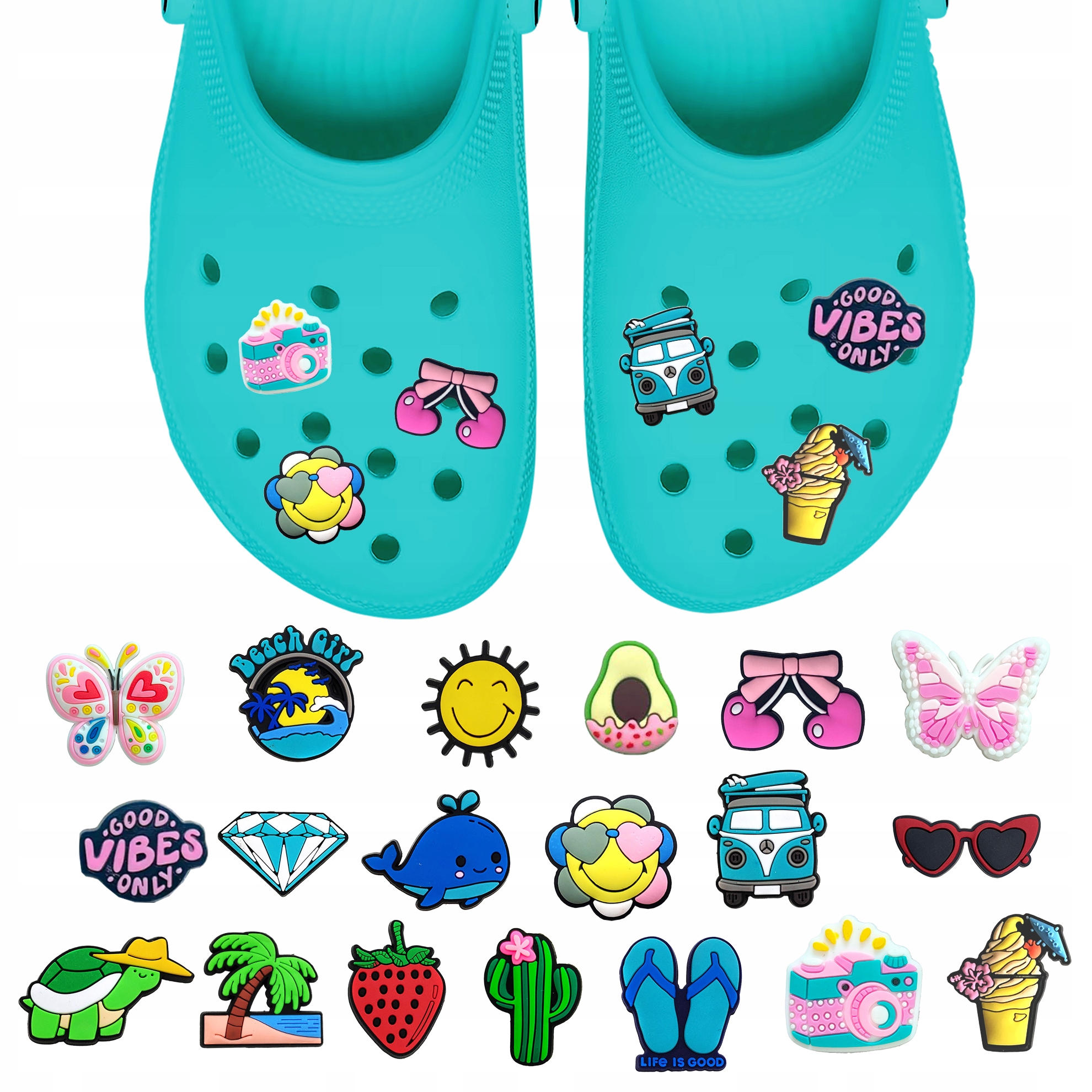 Przypinki do Crocs LATO SUMMER do butów telefonu torby zestaw 19 szt