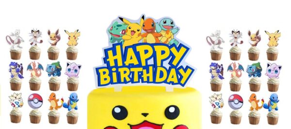 Toppery Pokémon z Pikachu – Oro Party | Duży Topper na Tort + 24 Toppery na Babeczki | Dekoracje Urodzinowe - obrazek 5