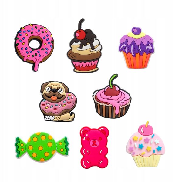 Przypinki do Crocs SŁODYCZE DONUTS do butów telefonu torby zestaw 8 szt - obrazek 2