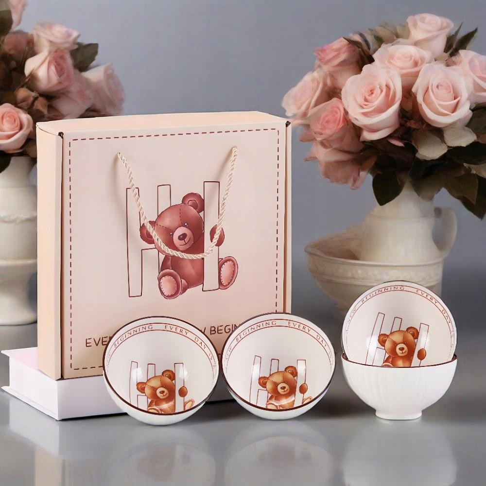 Tableware zestaw 4 misek ceramicznych Miś na ryż zupę